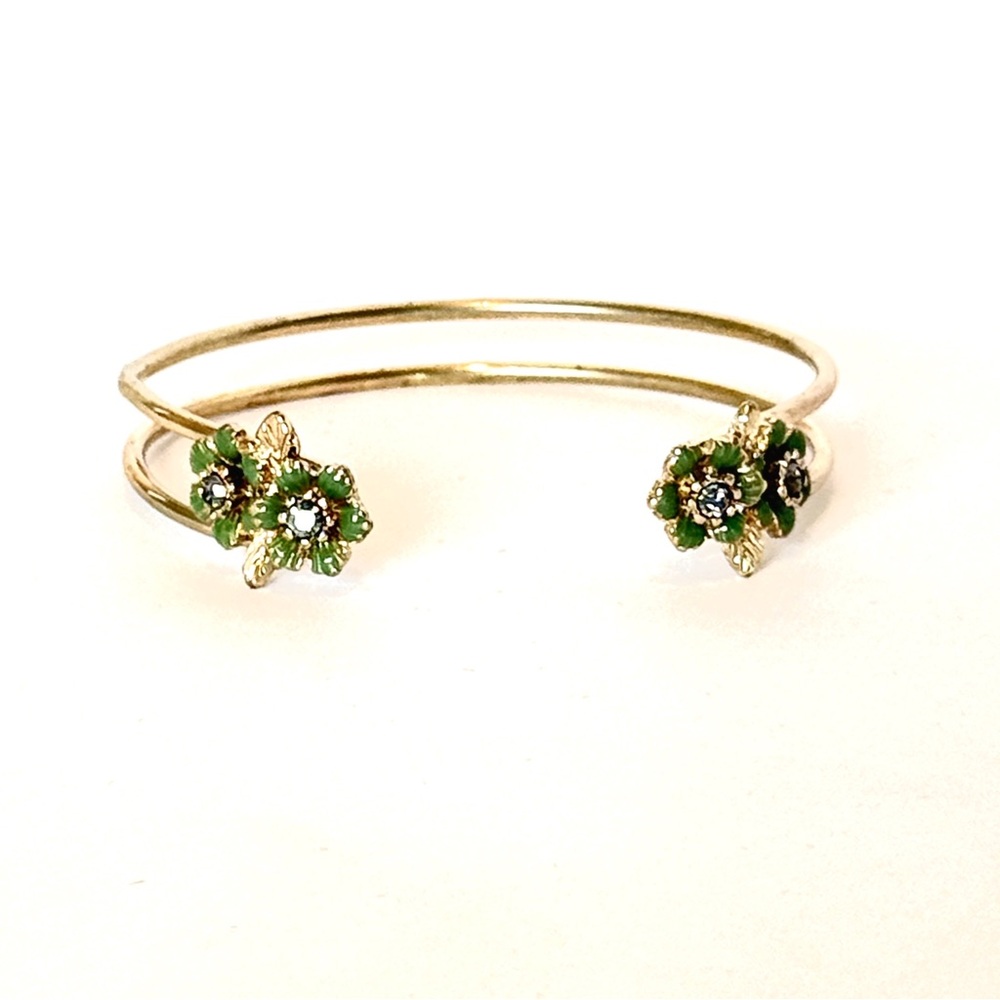 LEE ANGEL for NEIMAN MARCUS | New Mint Green Floral Cuff Bracelet | Floor Model - Picture 2 of 8